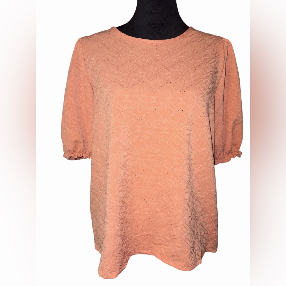 LC Lauren Conrad Coral Textured Blouse Size L  Crepe NWT
